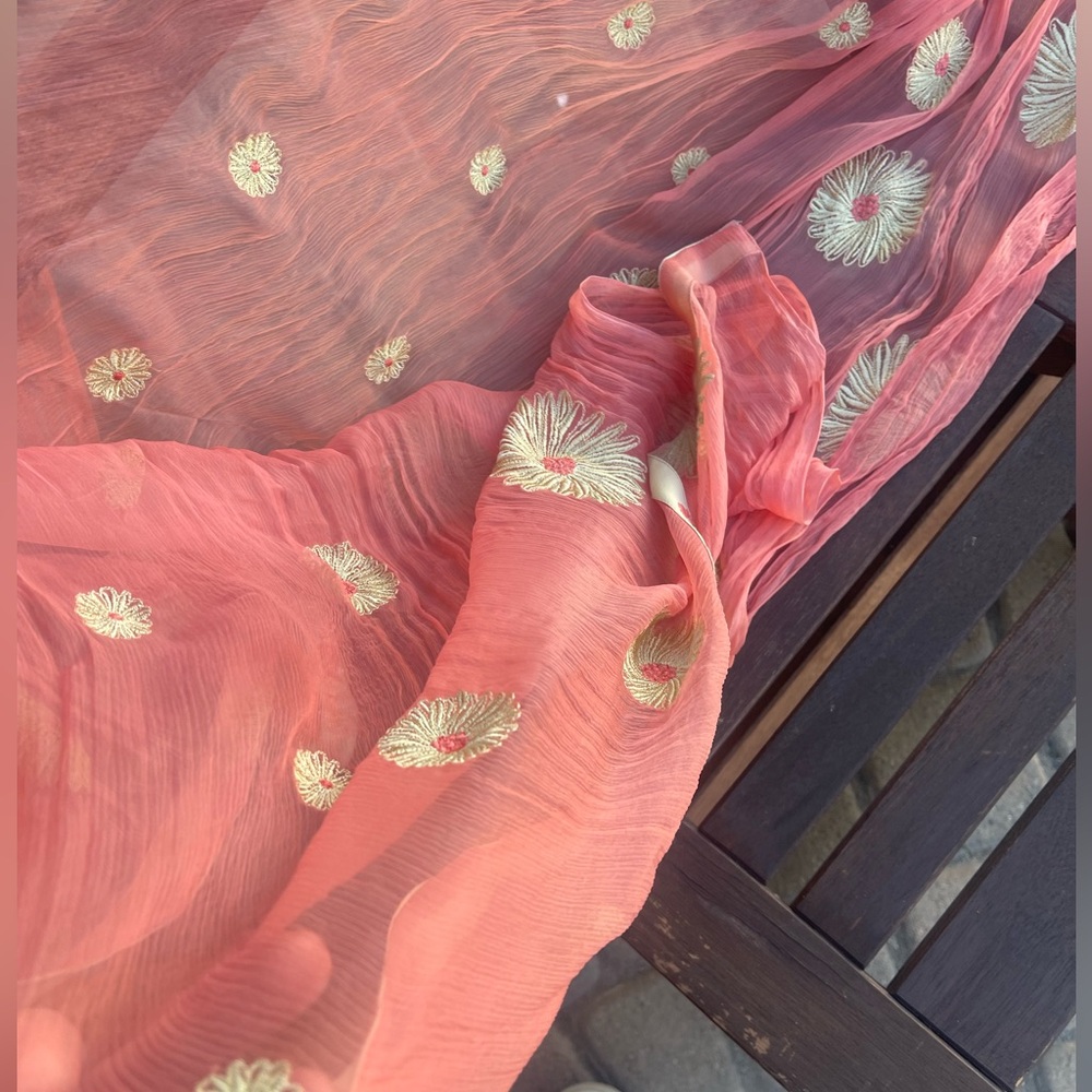 Large pink embroidered scarf wrap table runner decor sheer